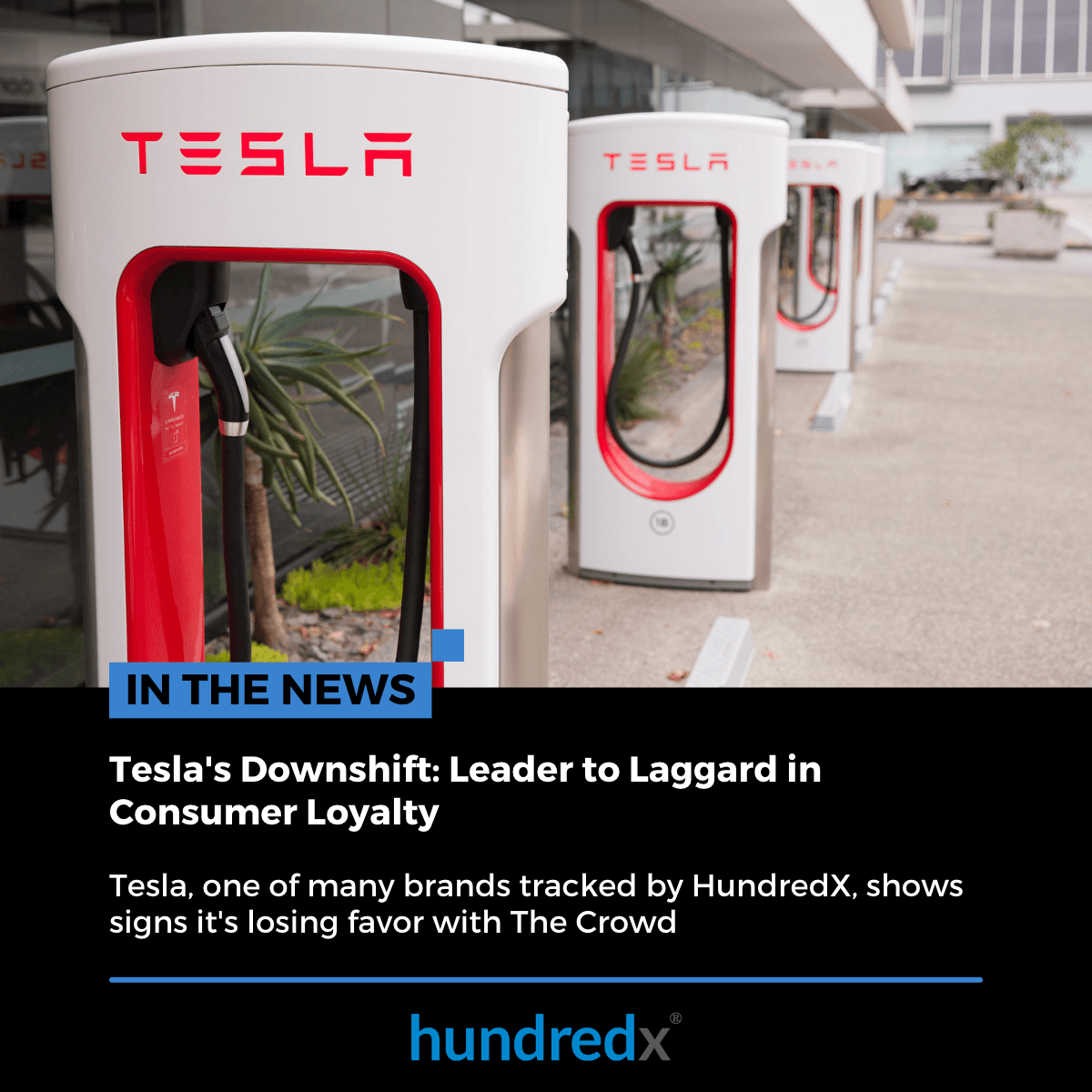 A row of tesla charging stations in a parking lot