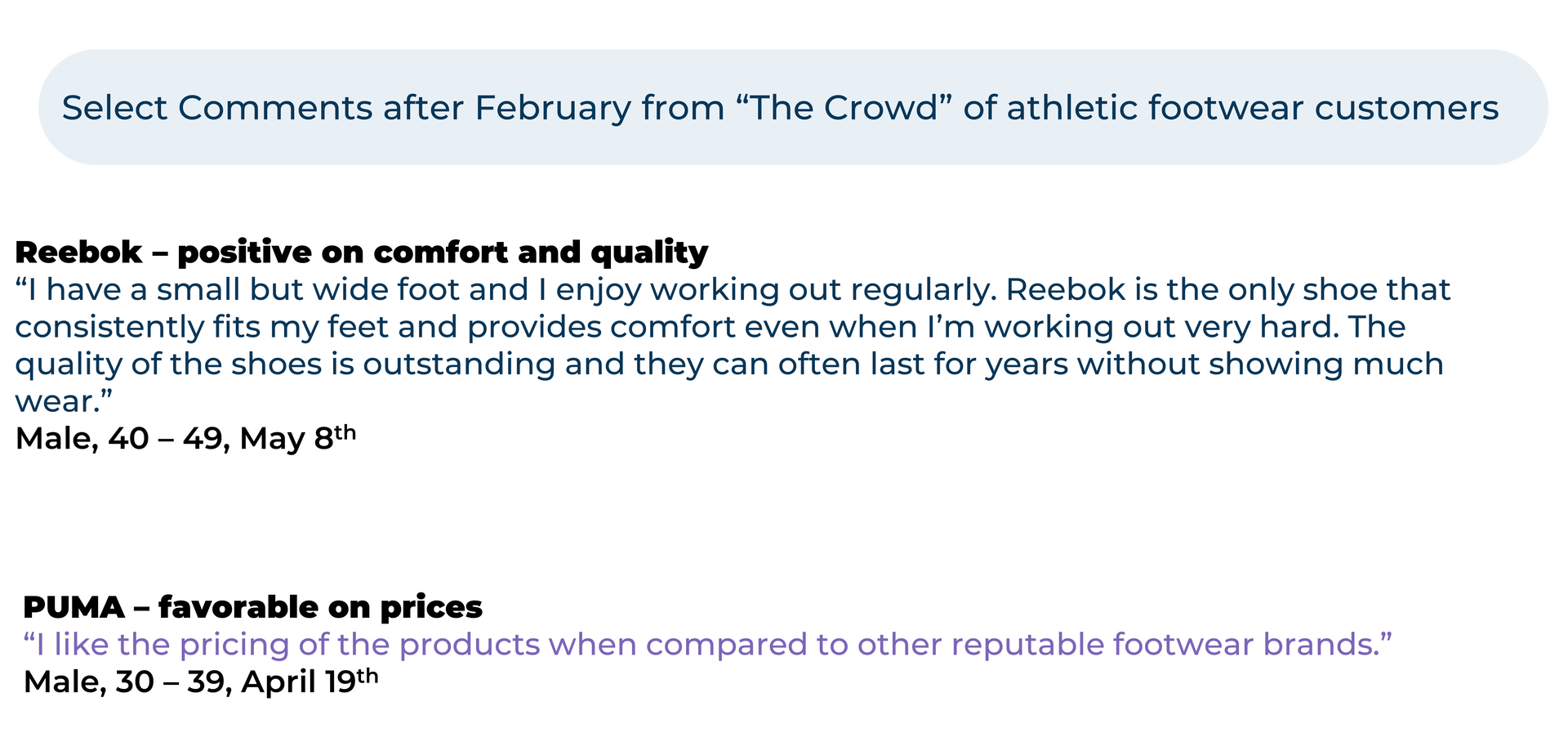 A screenshot of a website that says select comments after february from the crowd of athletic footwear customers