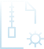 A line icon of an airplane on a blue background.