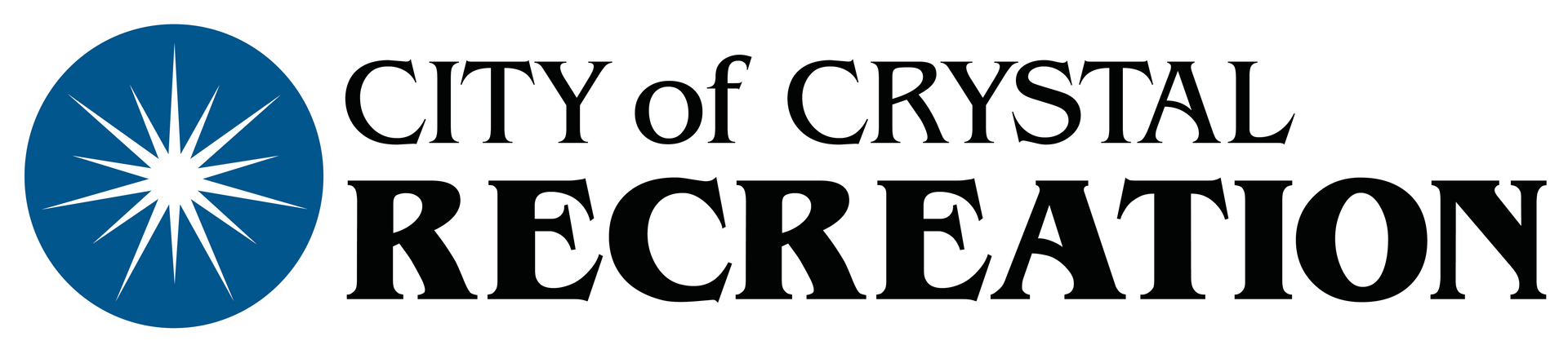 Blue circle with white star in the center. Black text reading 