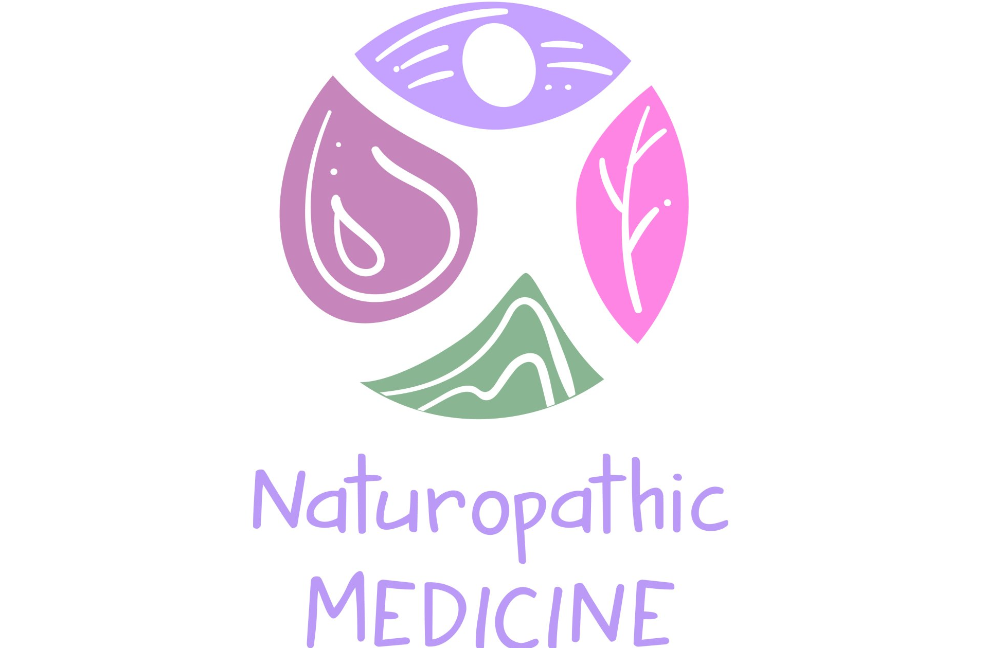A logo for naturopathic medicine with a circle of leaves and an eye.