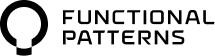 A black and white logo for functional patterns with a light bulb in the middle.