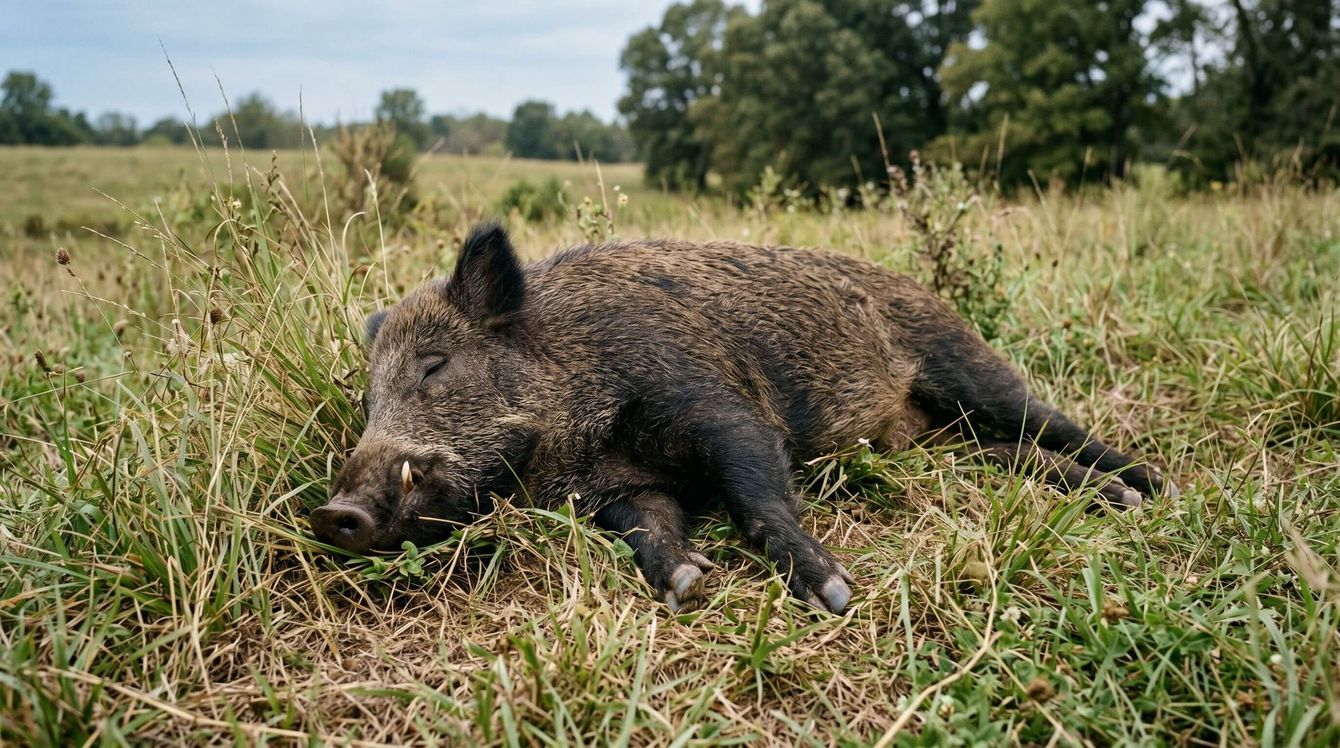 A recently killed hog laying on the ground