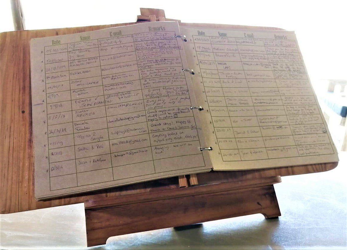 An open book is sitting on a wooden easel.