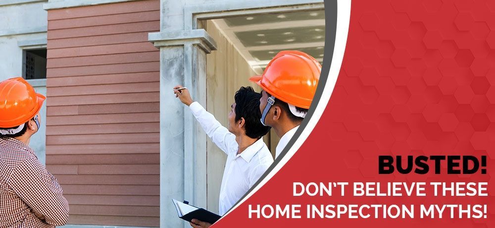 Two men wearing hard hats are inspecting a house.