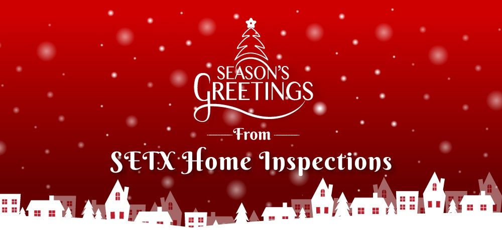 A red background with the words season 's greetings from setx home inspections