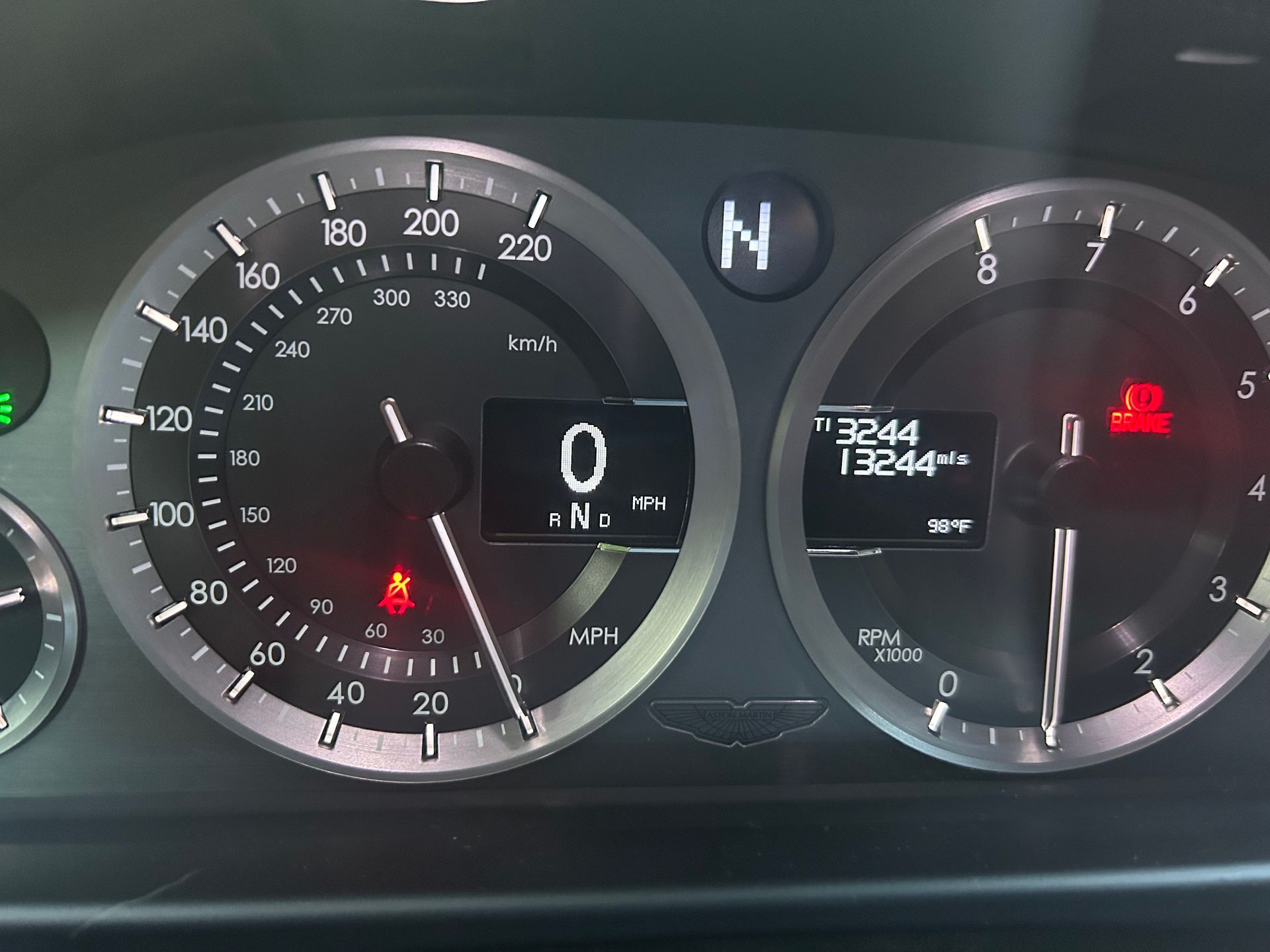 A close up of a car dashboard with the number 0 on it