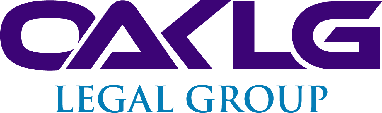 The logo for oak lg legal group is purple and blue