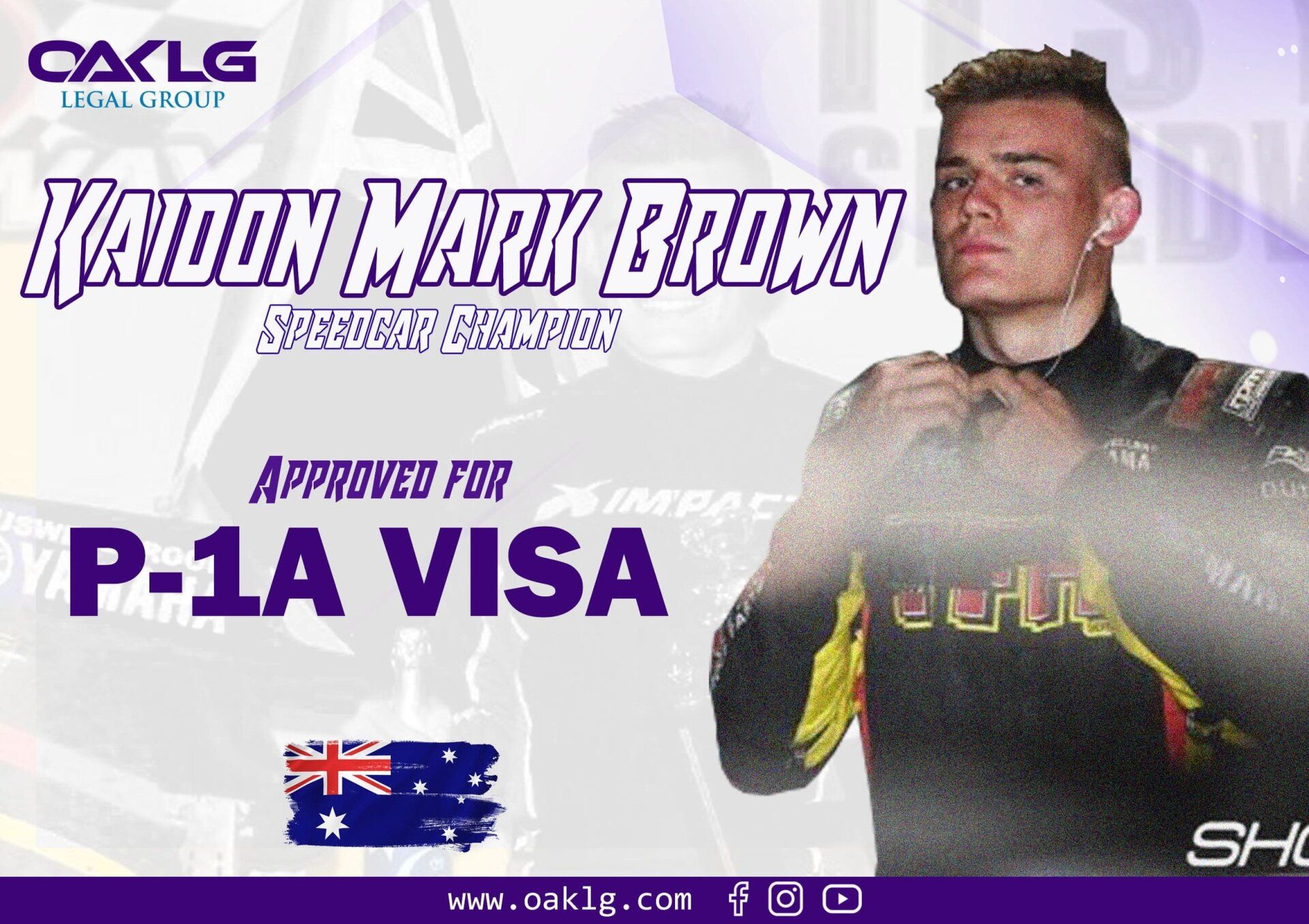 A poster for kaidon mark brown says he is approved for p-1a visa