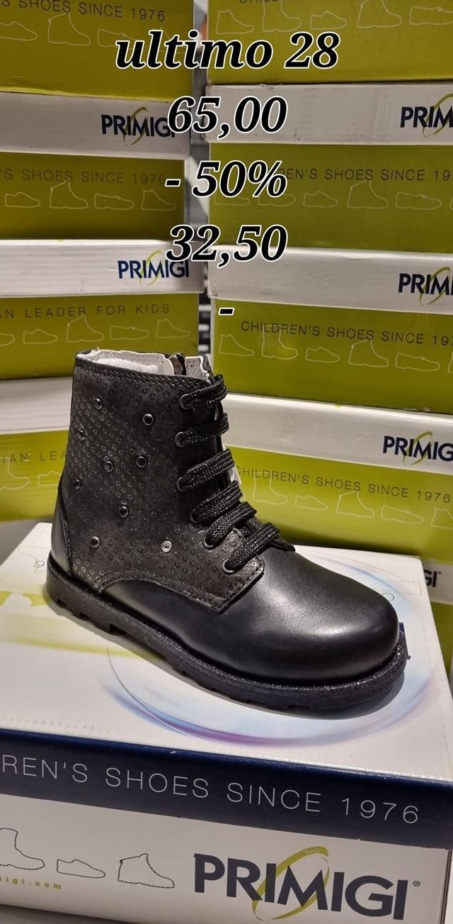 Stivale Primigi nero, taglia 28, in saldo: prezzo originale 65,00, scontato del 50% a 32,50.