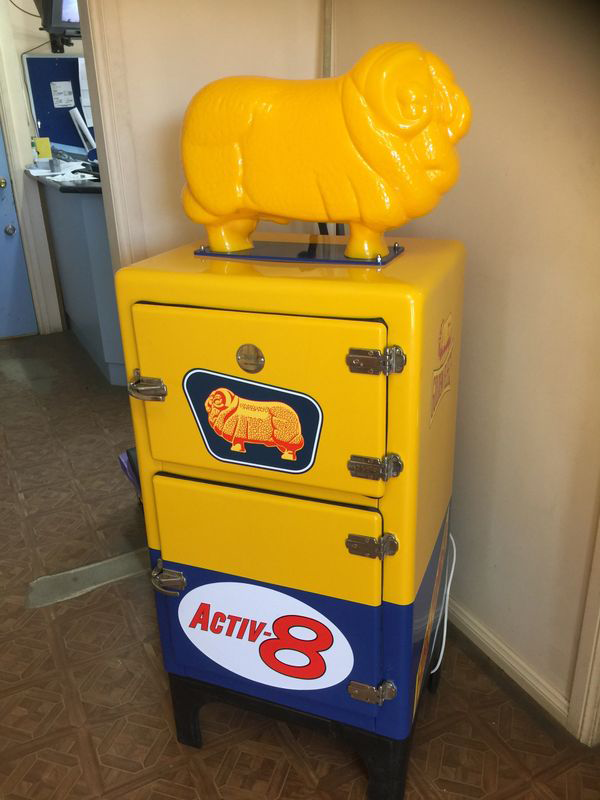 A yellow and blue box with the number 8 on it