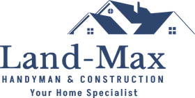 The logo for Land-Max Handyman and Construction shows a house with two roofs.