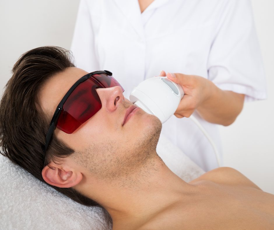 A Person Wearing Protective Goggles — Hope Laser and Beauty Clinic in Forster, NSW