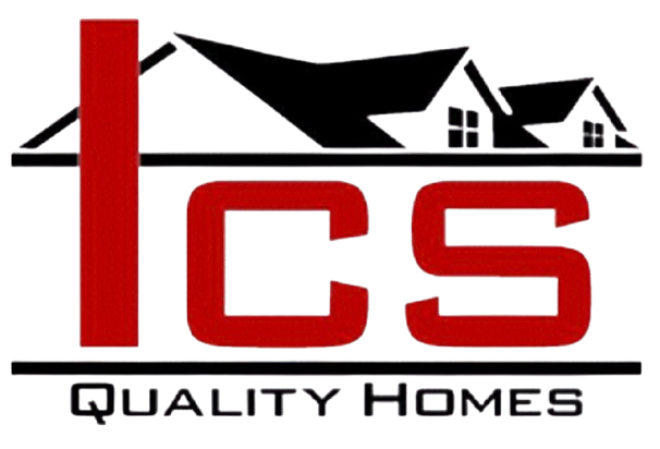 Red "ICS" logo with black houses above, "Quality Homes" below.