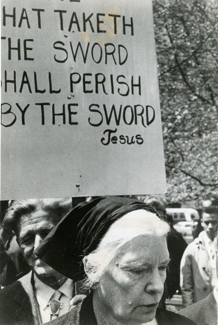 At civil defense drill protest, c1960.
