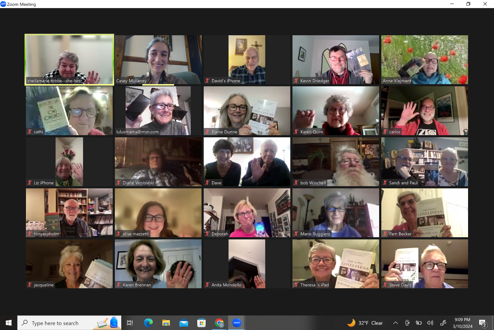 Screenshot from a meeting of our March reading group