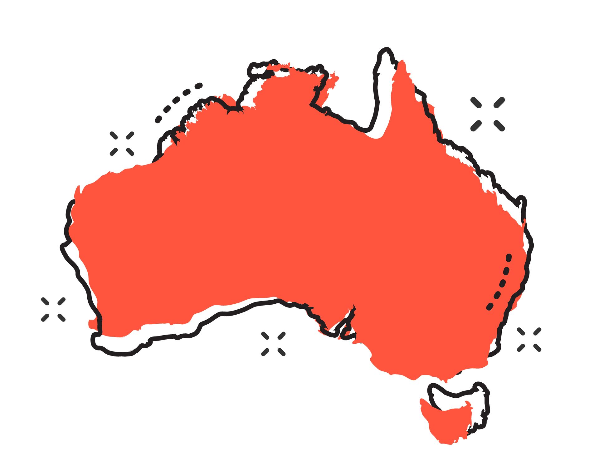 A map of australia in cartoon style on a white background.