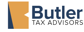 Butler Tax Advisors logo with blue and orange detail