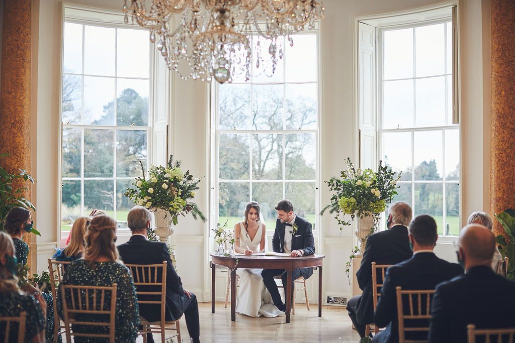 Bride and groom in wedding ceremony