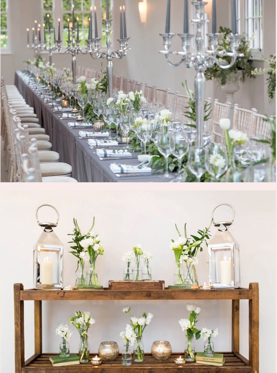 a long table with lots of candles and flowers on it .