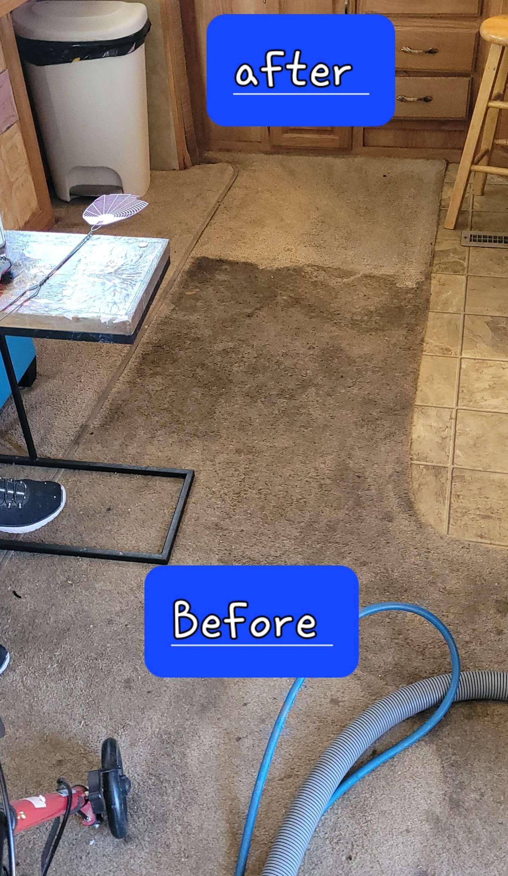 A before and after picture of a carpet being cleaned.