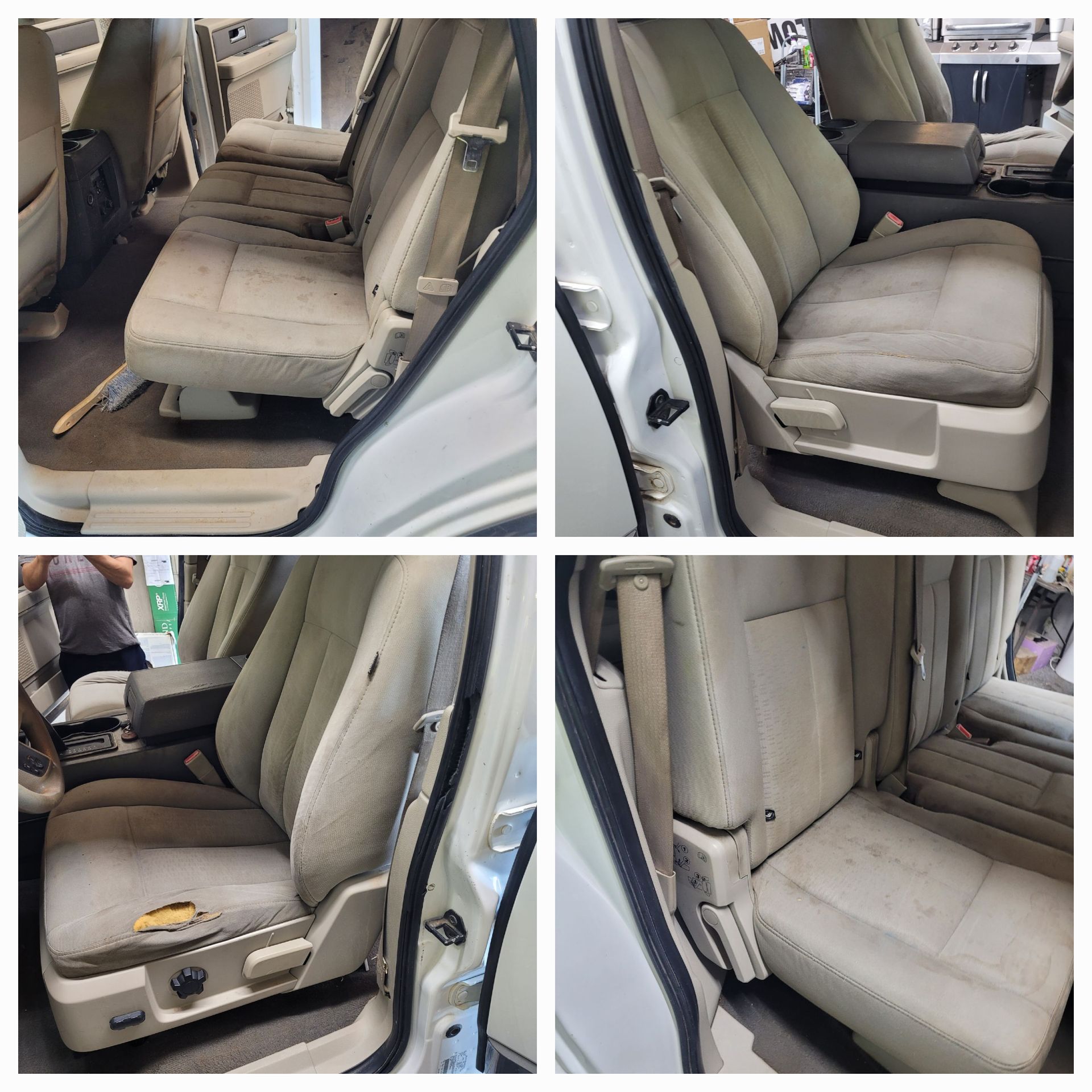 A collage of four pictures of the interior of a car