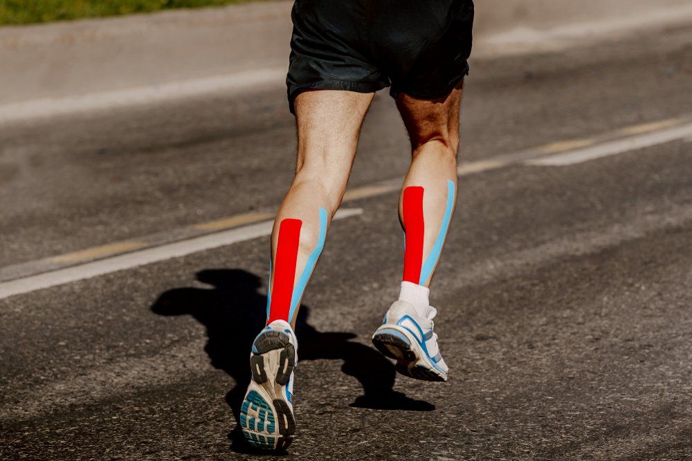 Man Jogging Using Sports Tape — Mountain Creek Physiotherapy Clinic in Mountain Creek, QLD