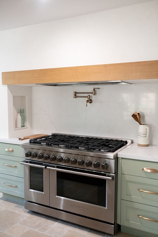 Full kitchen remodel in San  Diego by Team Renovate . sage brush cabinets  -full range