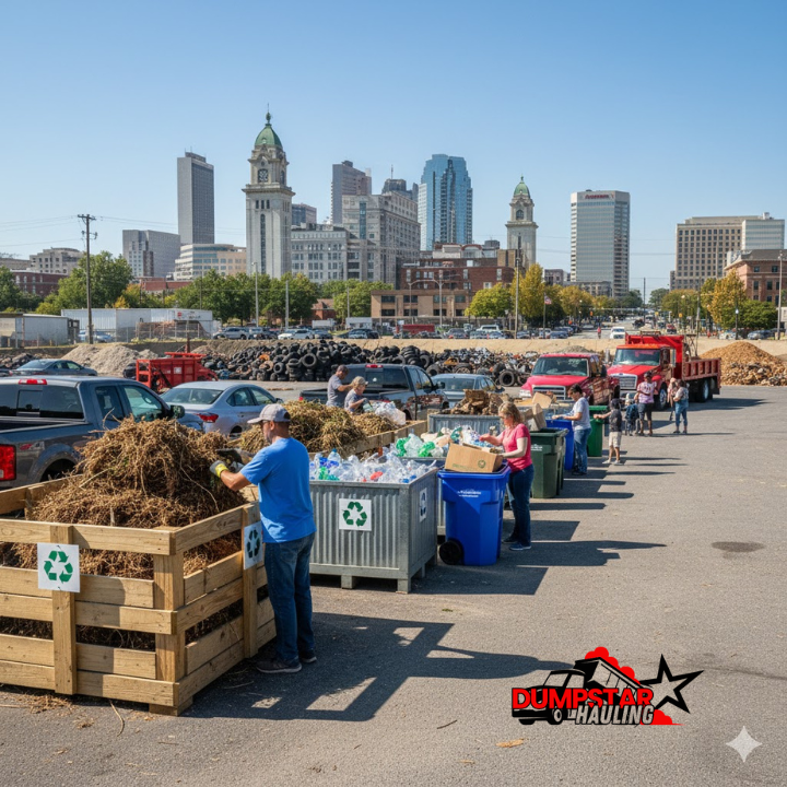 Residents unloading yard debris and recyclables at a Lexington dump for authenticity