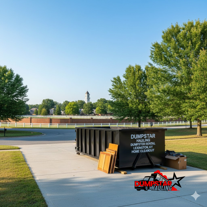 A subtle photo showing a dumpster near a recognizable Lexington neighborhood or streetscape to reinforce local trust and relevance