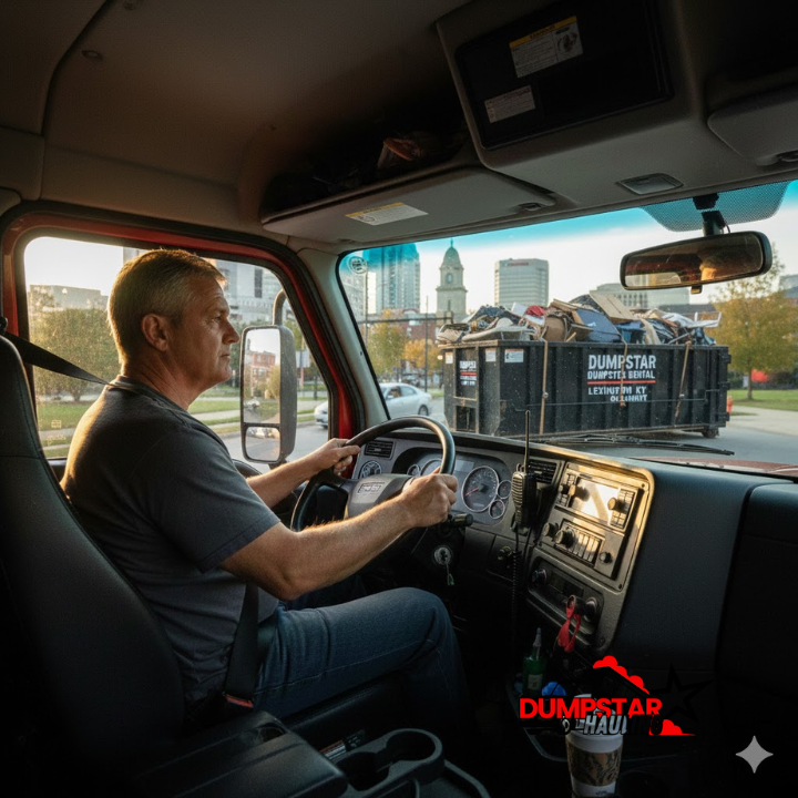 create a hyper realistic photo of delivering driver driving through lexington