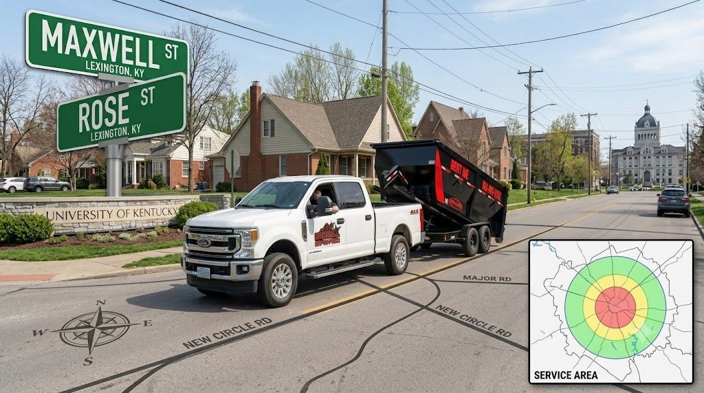 Dumpstar Hauling dumpster rental service area map covering Lexington, KY and surrounding cities