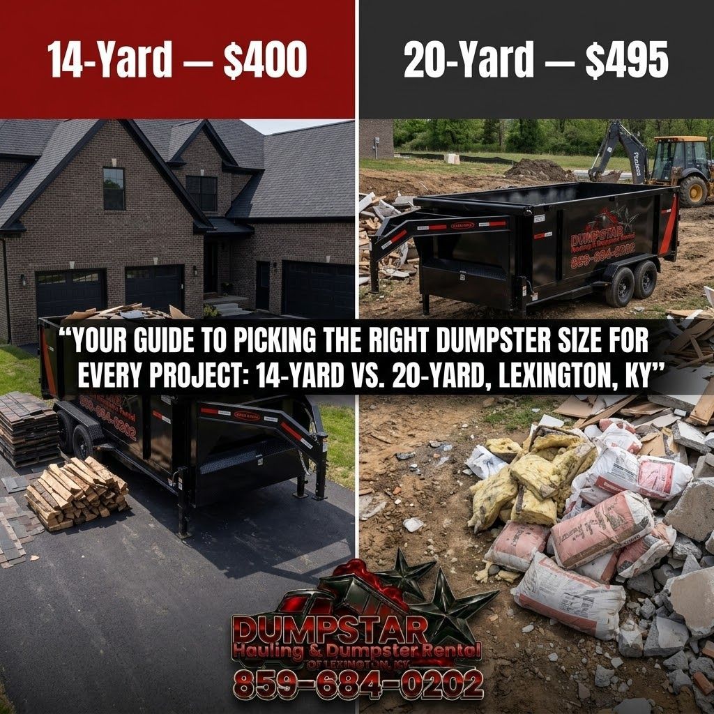 How much does it cost to rent a roll-off dumpster in Lexington KY — 14-yard $400, 20-yard $495 flat