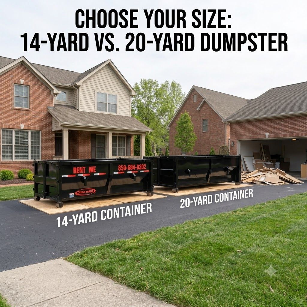 Side-by-side comparison of 14-yard and 20-yard roll-off dumpster dimensions in Lexington, KY
