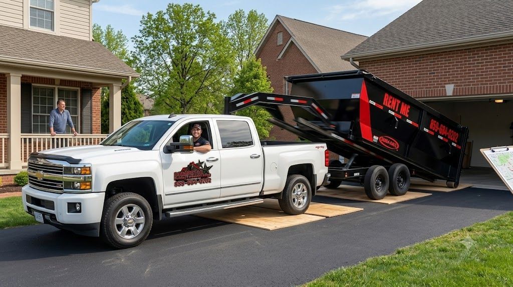 Same-day roll-off dumpster delivery in a Lexington KY driveway