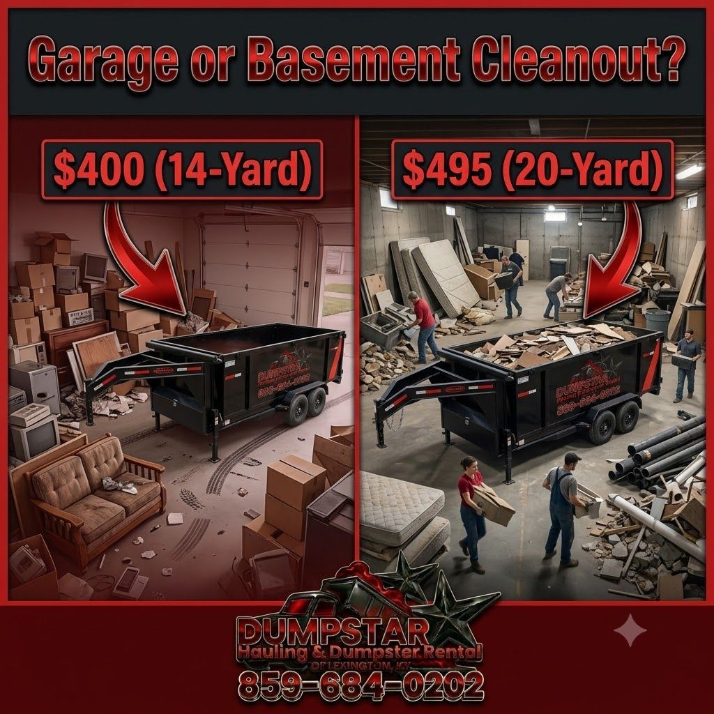 What size dumpster do I need for a garage or basement cleanout in Lexington KY