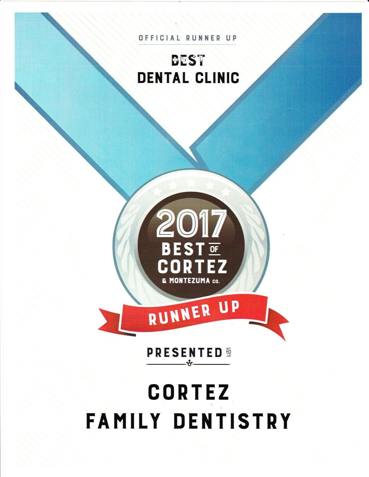 A medal that says 2017 best of cortez family dentistry