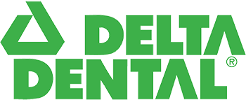 The delta dental logo is green and white on a white background.