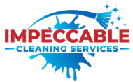 Logo for "Impeccable Cleaning Services" with blue and red text and a cleaning brush graphic.