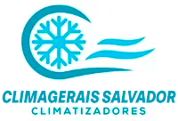 Logotipo da Climagerias Salvador com um floco de neve e correntes de ar estilizadas, com o nome da empresa.