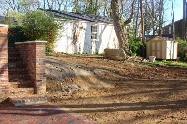 Landscaping — Backyard without Grass on Land — Louisville, KY