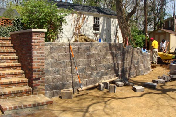 Landscaping — Backyard with New Built Brick Wall — Louisville, KY