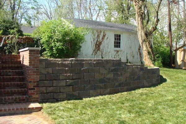 Landscaping — Brick Wall beside Stairs and Land with Grass — Louisville, KY