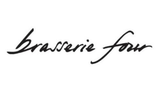 A black and white logo for brasserie four on a white background.