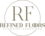 Logo for "Refined Floors" featuring the letters RF in a circle over the brand name and the slogan "Flooring Redefined."