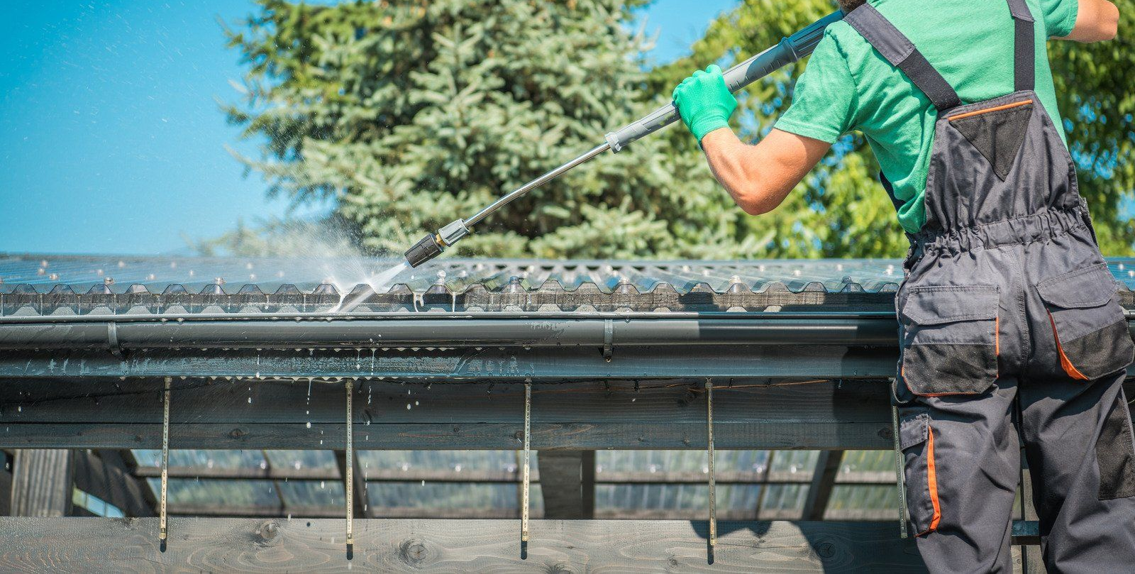 Woman in green uniform smiles, holds papers, surrounded by plants in a bright hallway.