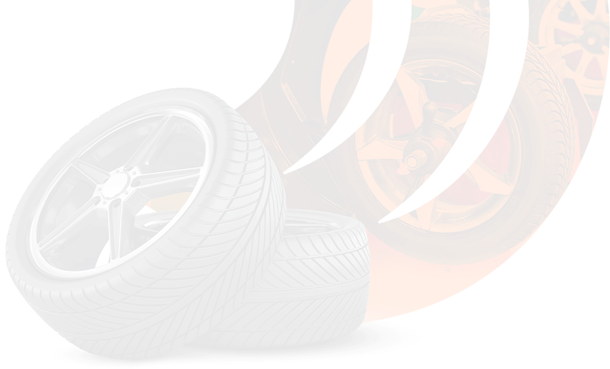 Two car tires, one angled, with stylized orange background. | Karch Auto