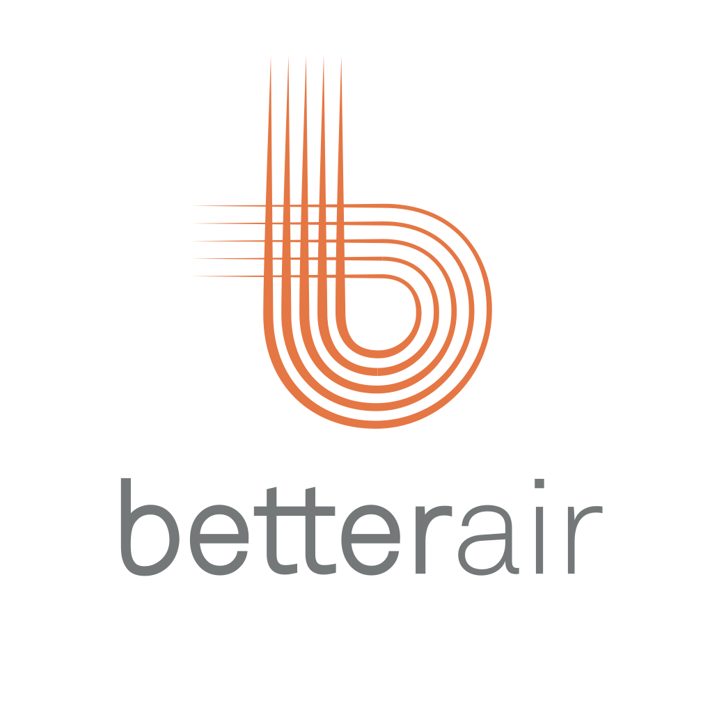 A logo for betterair with a letter b on a white background.