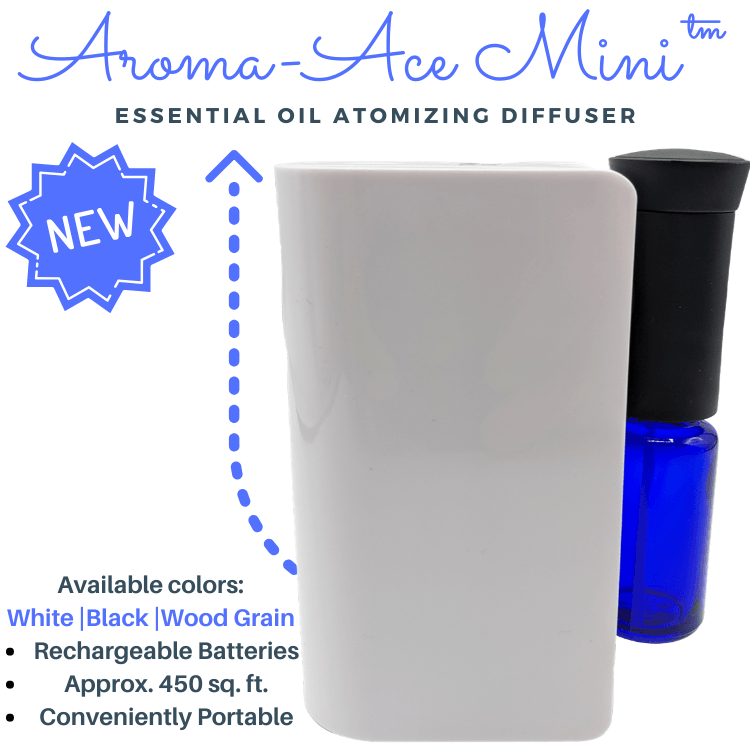 An advertisement for aroma ace mini essential oil atomizing diffuser