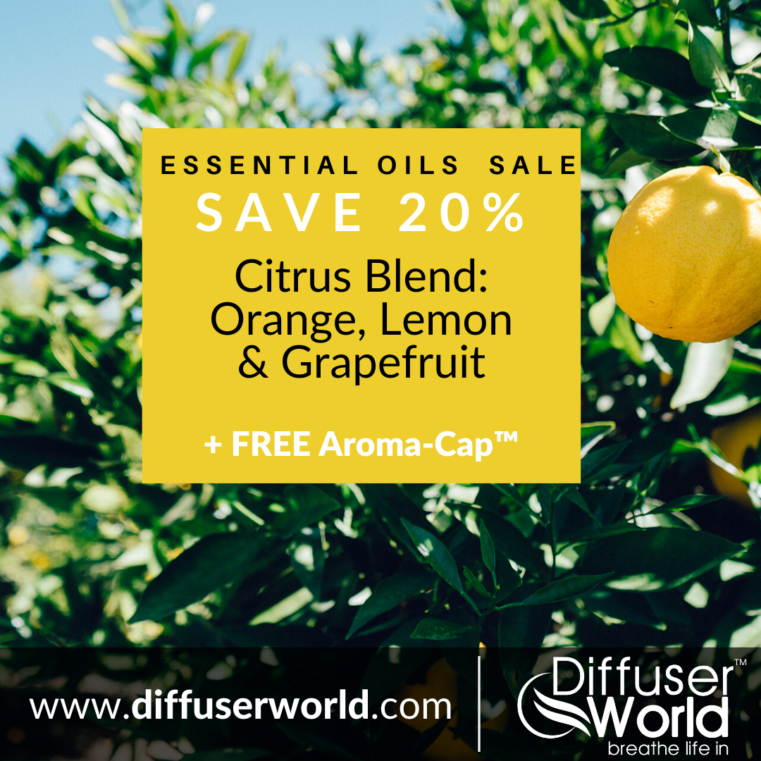 An advertisement for essential oils that says citrus blend orange lemon and grapefruit